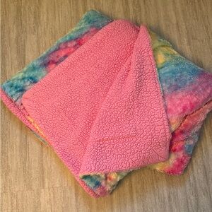 Rainbow tie-dye Sherpa faux fur throw-sized blanket